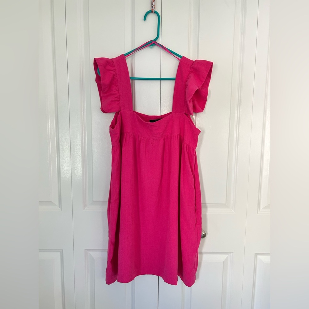 Pomander Place Women's Large Hazel Flutter Sleeve Tank Dress Ruffled Pink